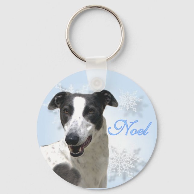 Noel Black & White Greyhound Keychain (Front)