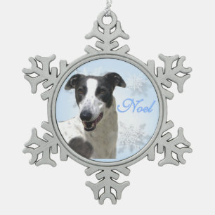 Noel Black & White Greyhound Keychain Snowflake Pewter Christmas Ornament