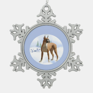 Noel Boxer Snowflake Pewter Christmas Ornament