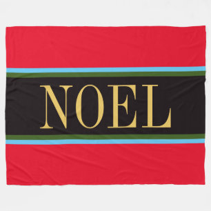 NOEL Bright Red Black Green Christmas Stripes Fleece Blanket