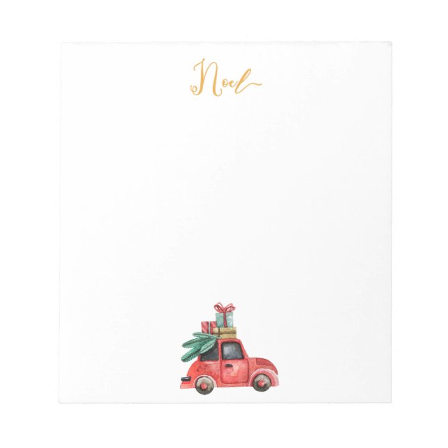 Noel Calligraphy Watercolor Car Christmas Notepad (Front)