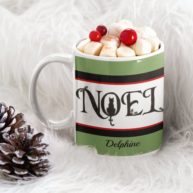 Noel Cat Silhouette Personalised Christmas Coffee Mug (Creator Uploaded)