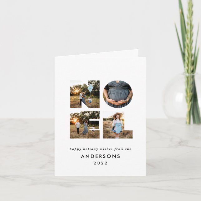 Noel Christmas bold modern 4 photo simple Holiday Card (Front)