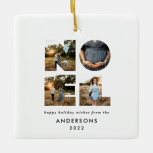 Noel Christmas bold modern 4 photo simple Holiday Ceramic Ornament
