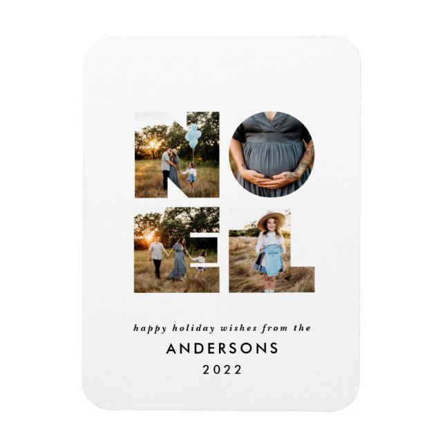 Noel Christmas bold modern 4 photo simple Holiday Magnet (Vertical)