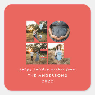 Noel Christmas bold modern 4 photo simple Holiday Square Sticker
