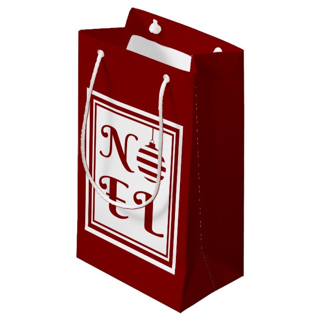 NOEL Christmas Holiday Red And White Small Gift Bag (Front Angled)