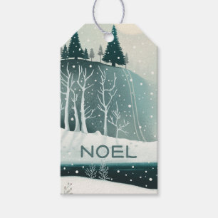 NOEL Christmas. Modern Snowy Winter Forest Holiday Gift Tags