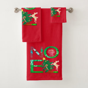"Noel" Christmas Red Bath Towel Set