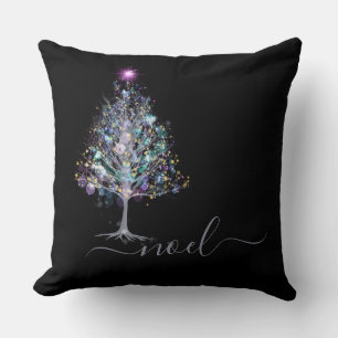 Noel christmas tree keepsake with message on black cushion
