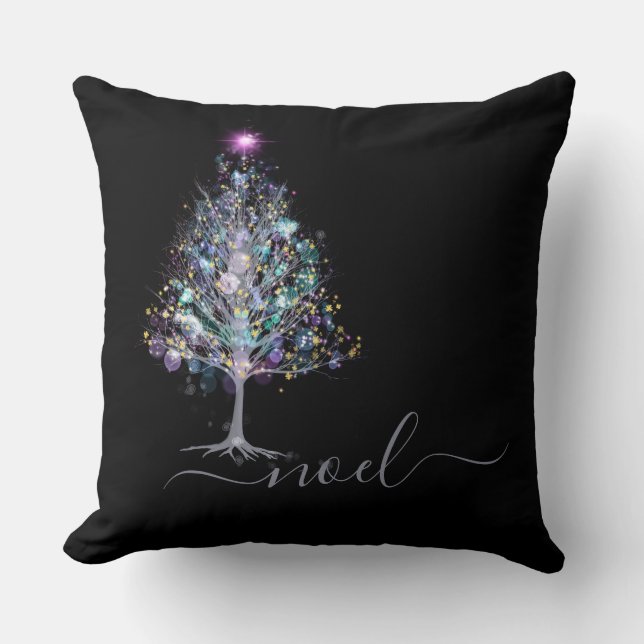 Noel christmas tree keepsake with message on black cushion (Front)