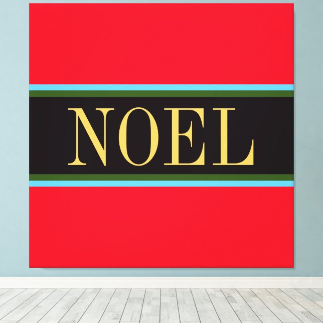 NOEL Colourful Bright Red Black Christmas Stripes Canvas Print (Insitu(Wood Floor))