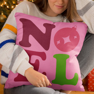 Noel Cute Festive Retro Christmas Pink Green Cushion