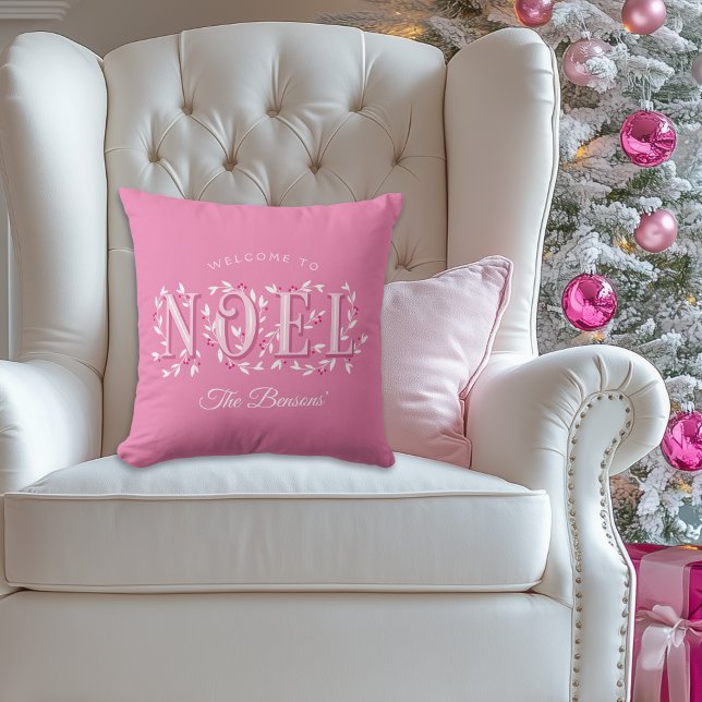 Noel Decorative Pink White Personalised Christmas Cushion (Creator Uploaded)