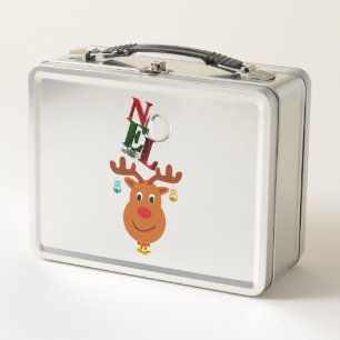 Noel Deer Bells Bauble Rudolf Snowflakes Christmas Metal Lunch Box