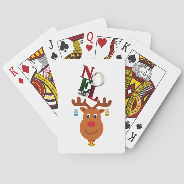Noel Deer Bells Bauble Rudolf Snowflakes Christmas Playing Cards (Back)