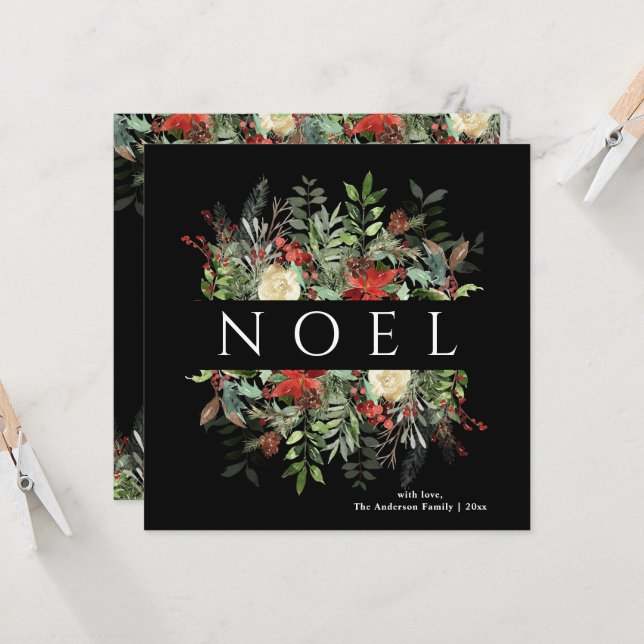 Noel Elegant | Botanical  Rustic Christmas Card (Front/Back In Situ)