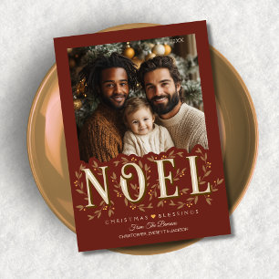 Noel Elegant Red Photo Christmas Card