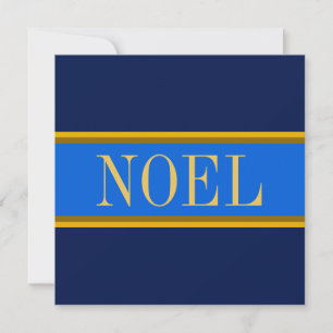 NOEL Elegant Royal Navy Blue Golden Brown Stripes Holiday Card