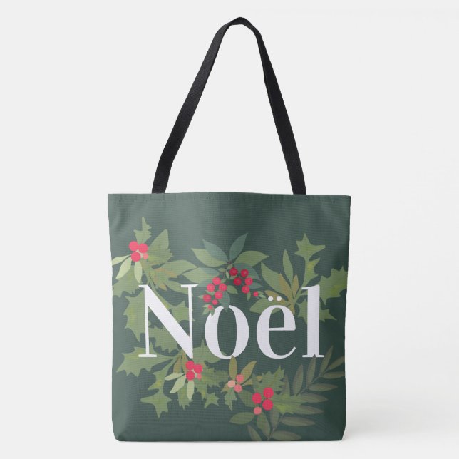 Noel evergreen leaves and berries holiday   tote bag (Front)