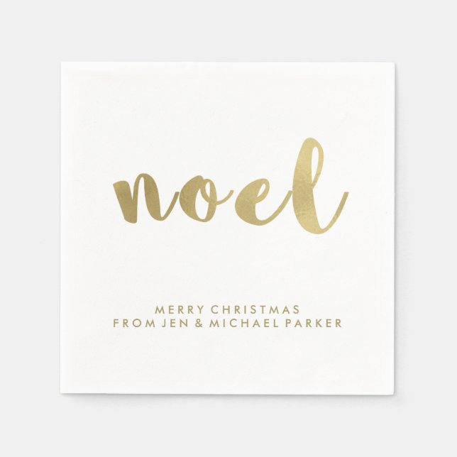 Noel Faux Gold Typography Christmas Napkin (Front)