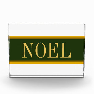 NOEL Festive Forest Green Snowy White Stripes Photo Block