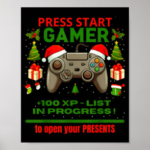 Noel Fun Gamer - Press Start For Christmas Poster