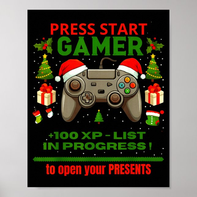 Noel Fun Gamer - Press Start For Christmas  Poster (Front)