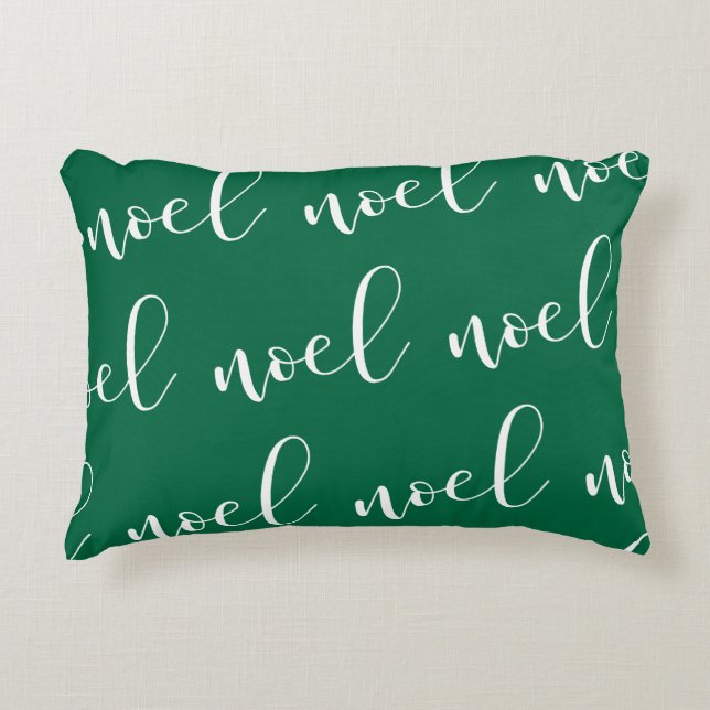Noel | Green Christmas Script Decorative Cushion (Front)