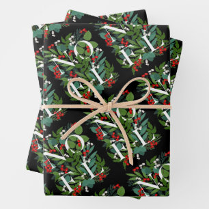 NOEL Greenery and Berries Christmas Wrapping Paper Sheet