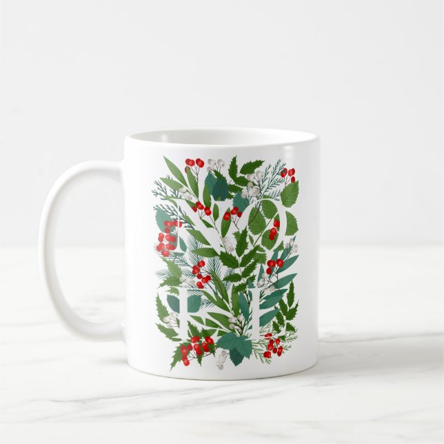 NOEL Greenery Berries Christmas Coffee Mug (Left)