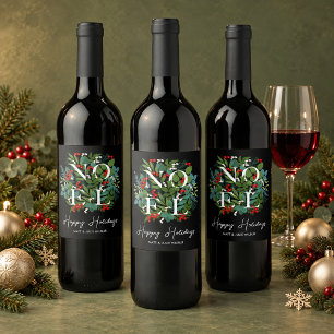 NOEL Greenery Berries Happy Holidays Wine Label
