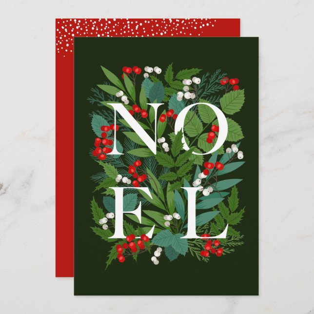 NOEL Greenery Berries Holiday Card (Front/Back)
