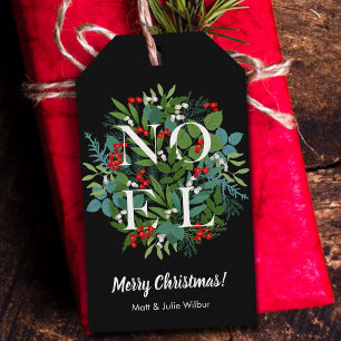 NOEL Greenery Berries Holiday Gift Tags