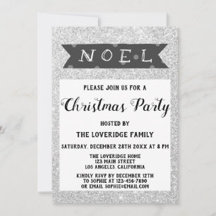 Noel Holiday Christmas Party Grey Silver Glitter Invitation