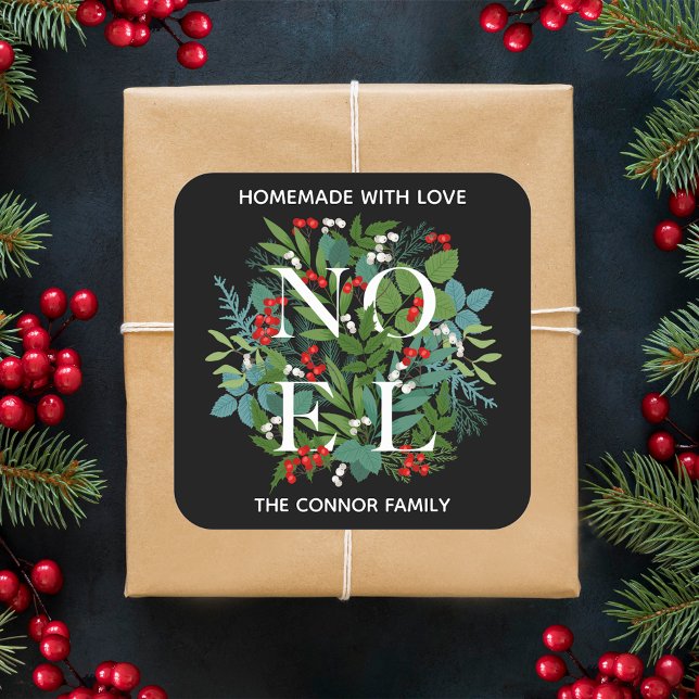 NOEL Holly Berries Homemade Christmas Square Sticker (Creator Uploaded)