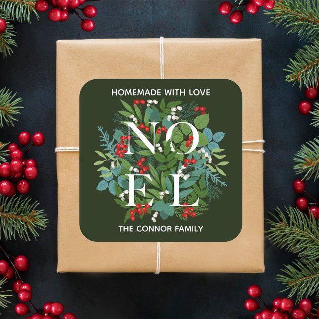 NOEL Holly Berries Homemade Christmas Square Sticker (Creator Uploaded)