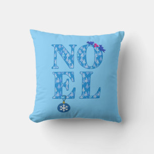 NOEL in a Blue Christmas Tree Pattern Cushion