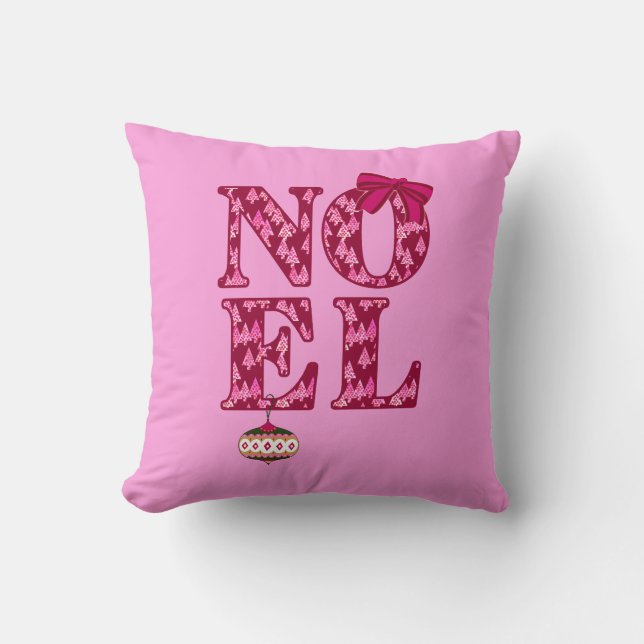 NOEL in a Burgundy Christmas Tree Pattern  Cushion (Front)