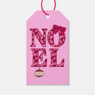 NOEL in a Burgundy Christmas Tree Pattern Gift Tags