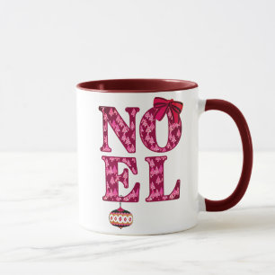 NOEL in a Burgundy Christmas Tree Pattern Mug