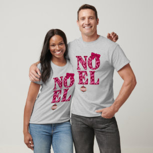 NOEL in a Burgundy Christmas Tree Pattern T-Shirt