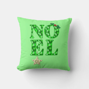 NOEL in a Green Christmas Tree Pattern Cushion