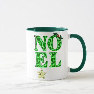 NOEL in a Green Christmas Tree Pattern Mug