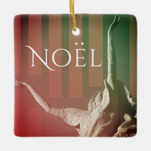 "Noel"/"Joy" with Uplifting Angel Dark Red Green Ceramic Ornament