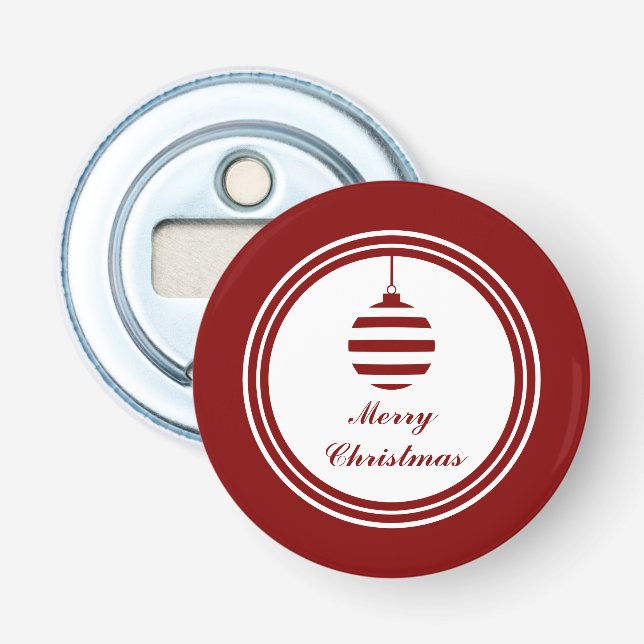 NOEL Merry Christmas Holiday Bauble Red And White Bottle Opener (Front)