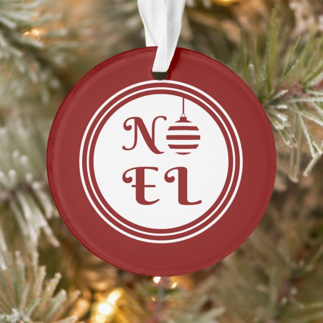 NOEL Merry Christmas Holiday Red And White Ornament (Tree)