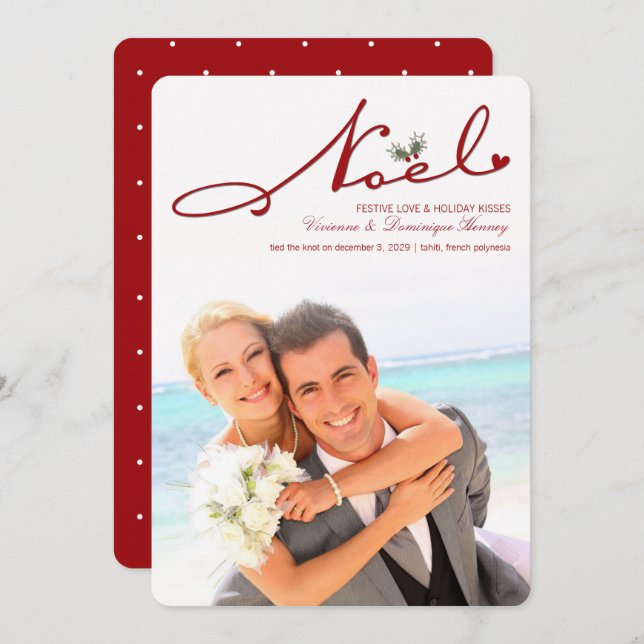 Noel Mistletoe First Christmas Wedding Photo Invitation (Front/Back)