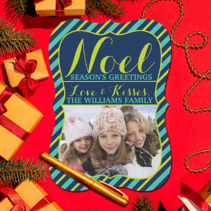 {Noel} Navy, Teal & Lime Season's Greetings Photo Holiday Card