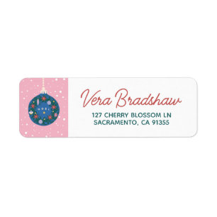 Noel Pink Christmas Ornament Address Label